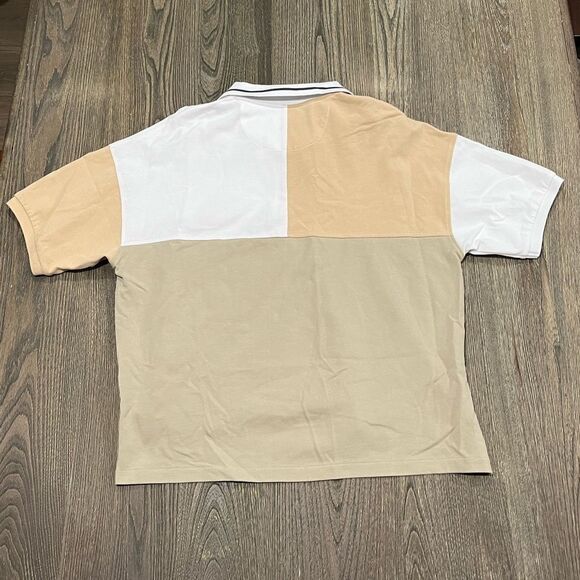 NWOT Converse Color-Blocked Relaxed Polo Shirt Pullover Beige Tan White Small - Picture 5 of 5